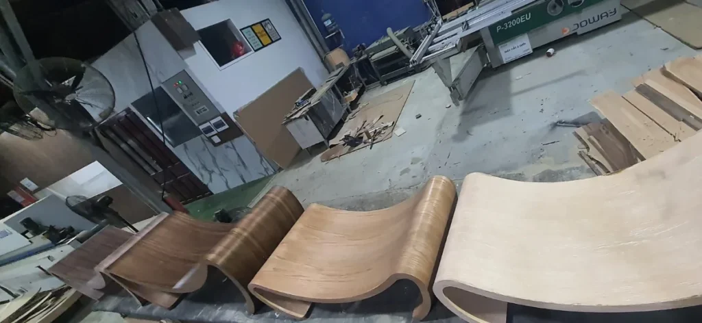 Bent plywood shells after forming