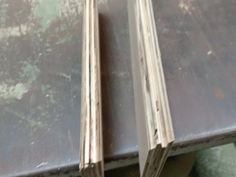 Close-up of laminated plywood edges before sealing